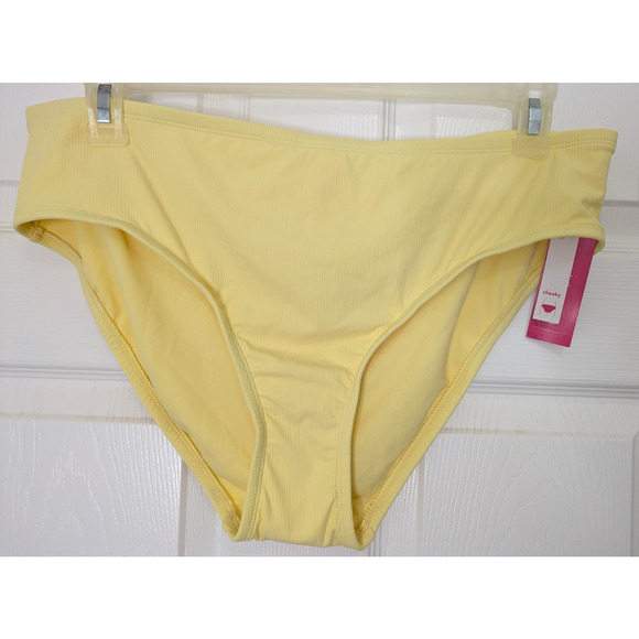 Juniors Plus Size Ribbed Cheeky Hipster Bikini Bottom Lt Yellow 1X - Picture 2 of 7